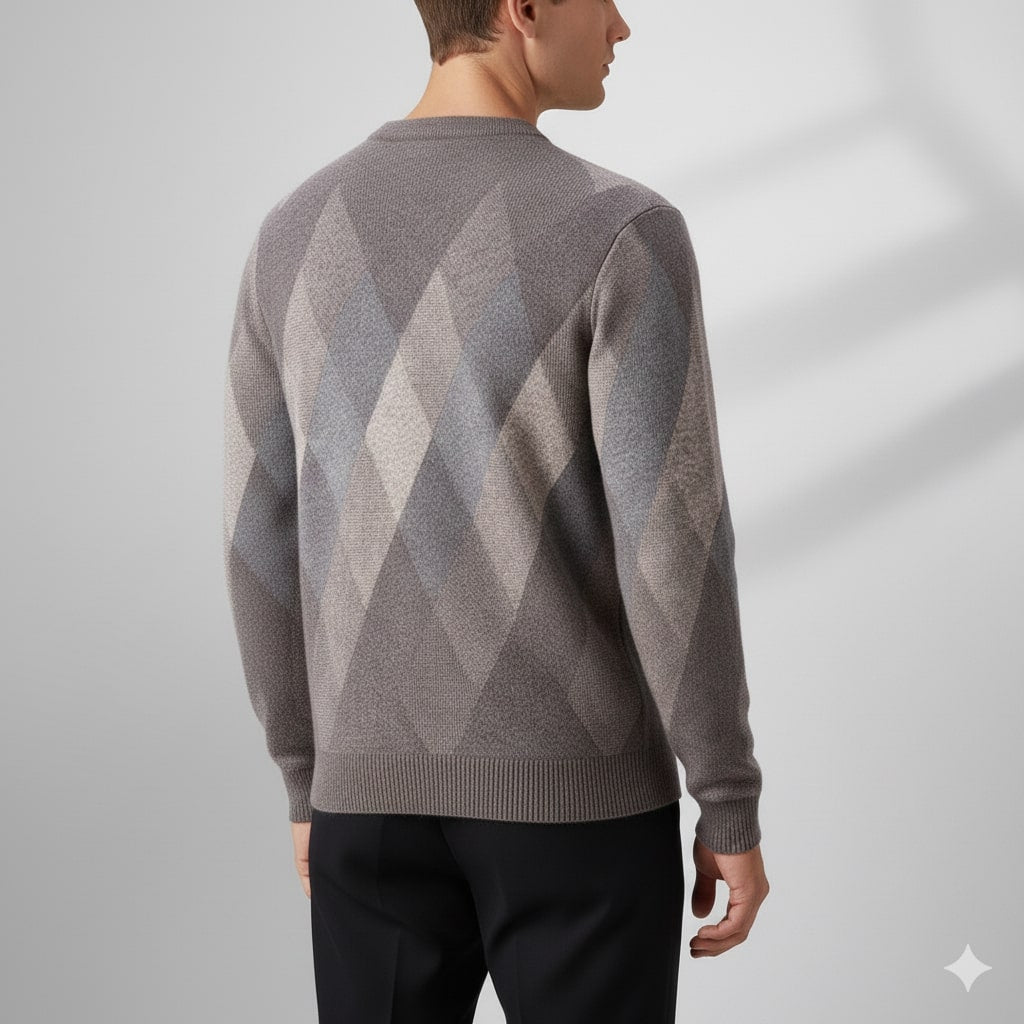 Caleb Men’s Knit Sweater – Premium Wool-Blend Argyle Crewneck Pullover