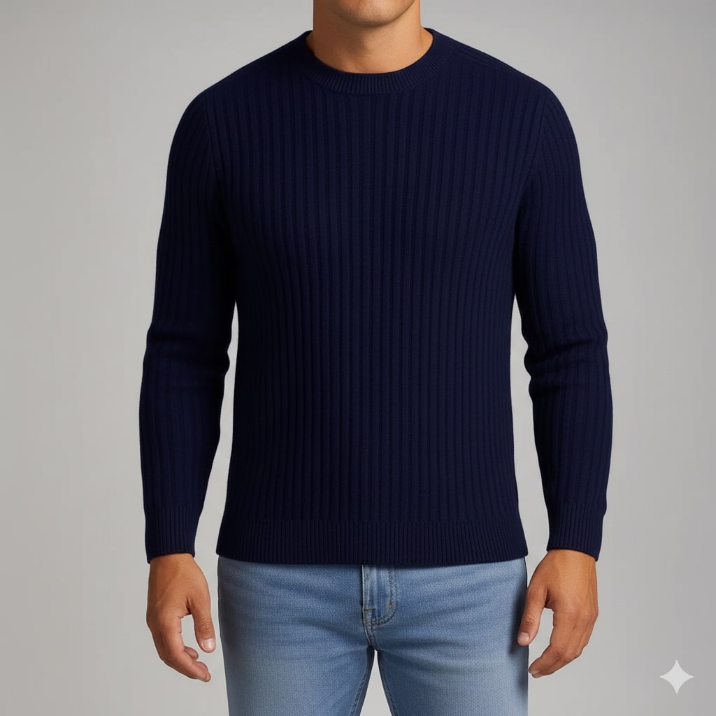 Everett Men’s Merino Wool Sweater – Soft Warm Knit Pullover with Structured Ribbed Collar