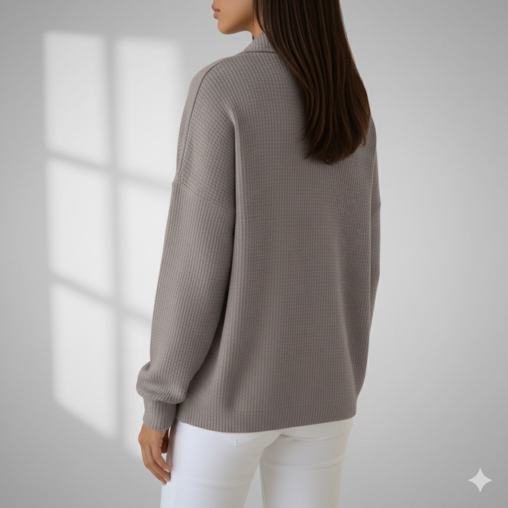 Angelina Women’s Knit Polo Sweater – Soft Ribbed Texture with Feminine Drape