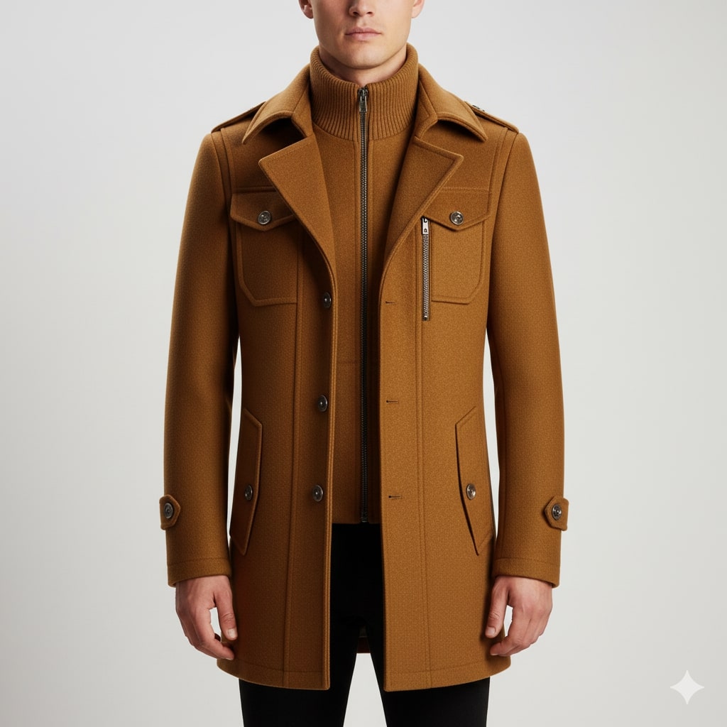 Orlando Men’s Wool Jacket – Wool Winter Coat with Tailored Collar & Utility Pocket