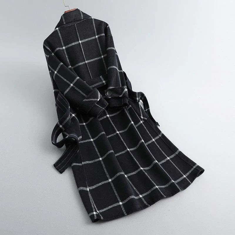 Francesca Women’s Tweed Jacket – Tailored Lapel Retro Plaid Long Winter Coat