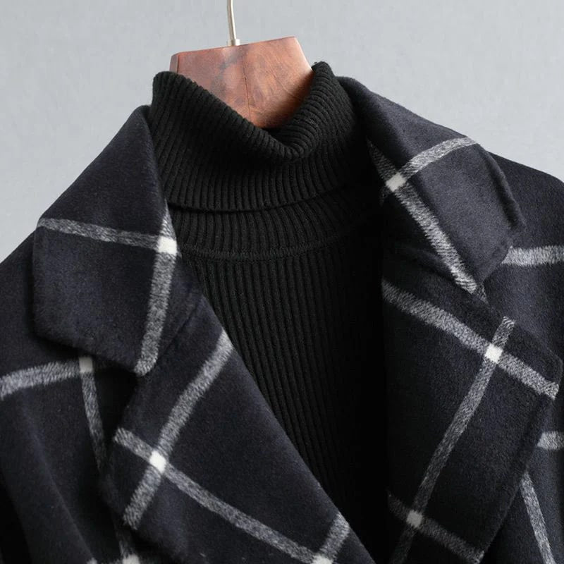 Francesca Women’s Tweed Jacket – Tailored Lapel Retro Plaid Long Winter Coat