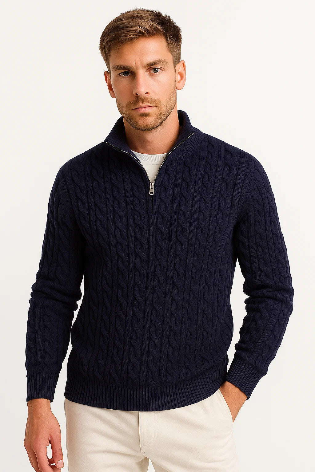Brayan | Men’s Spring Zip-Neck Cable Knit Sweater