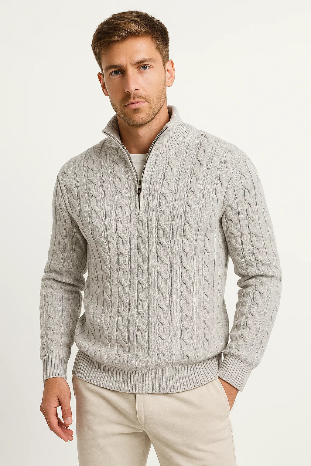 Brayan | Men’s Spring Zip-Neck Cable Knit Sweater