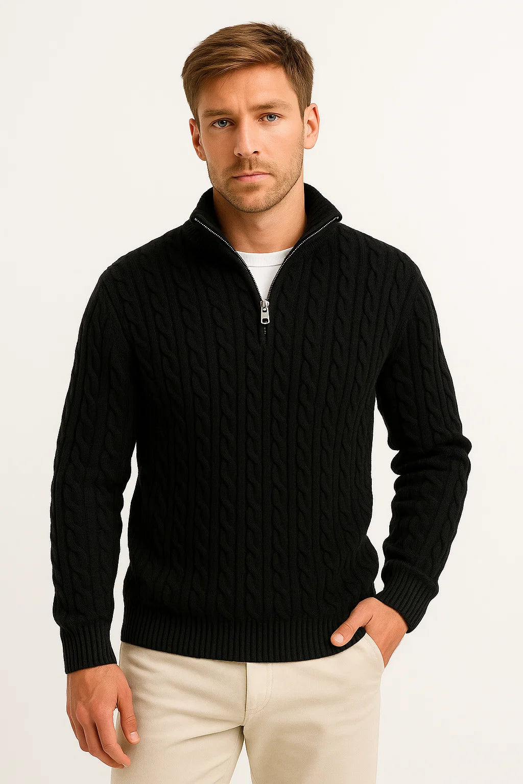 Brayan | Men’s Spring Zip-Neck Cable Knit Sweater