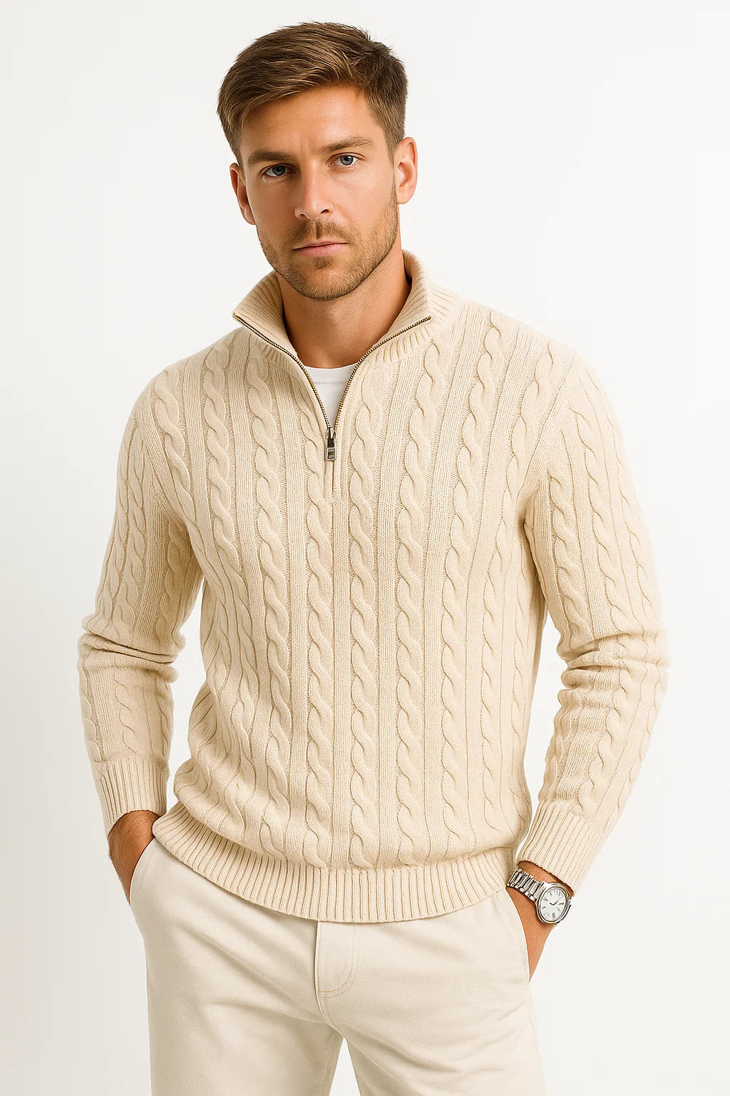 Brayan | Men’s Spring Zip-Neck Cable Knit Sweater