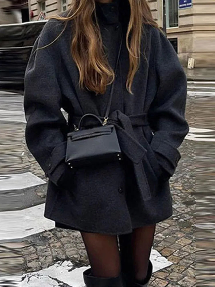 Lana | Women’s Winter Belted Stand Collar Short Coat