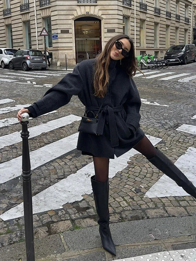 Lana | Women’s Winter Belted Stand Collar Short Coat