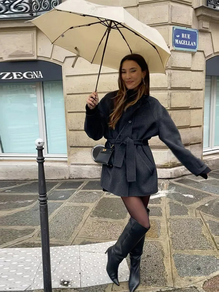 Lana | Women’s Winter Belted Stand Collar Short Coat