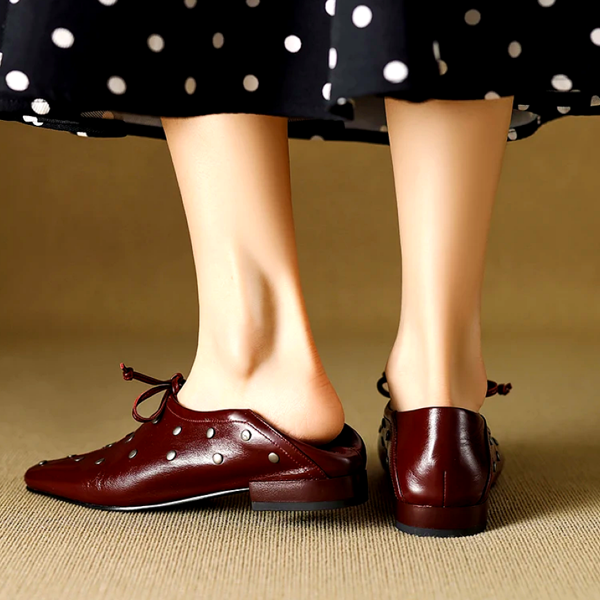 Sabrina Women’s Leather Loafers – Italian Cowhide Studded Slip-On Shoes