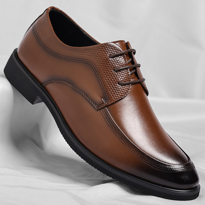 Luca Men’s Leather Dress Shoes – Genuine Leather Lace-Up Shoes with Cushioned Footbed