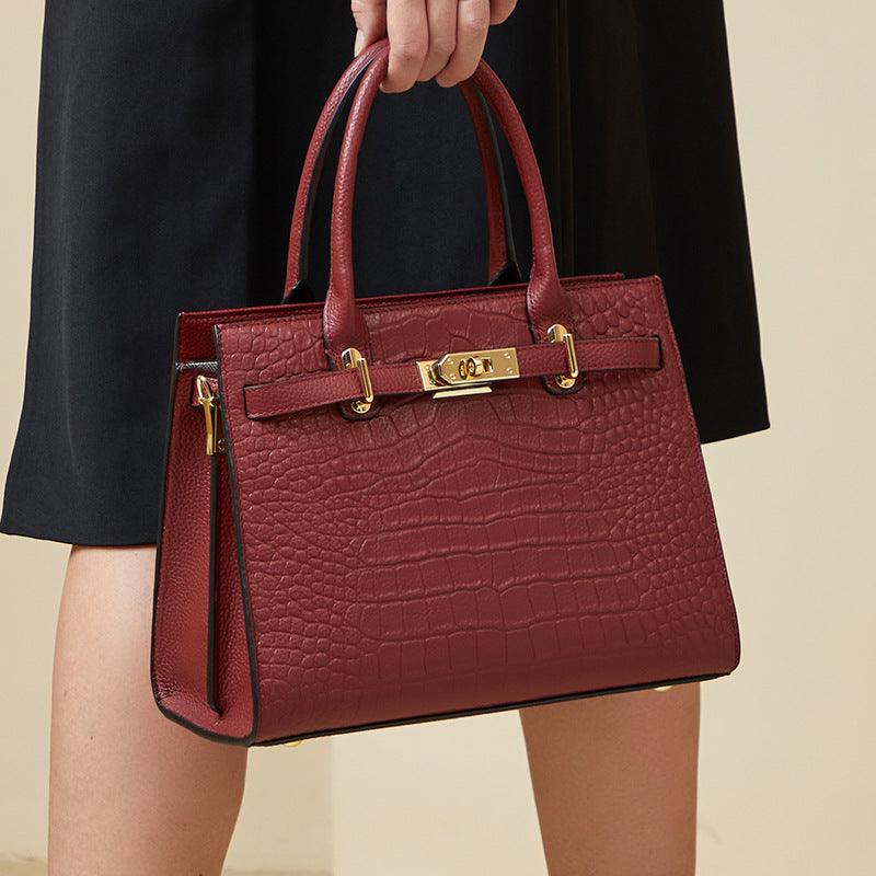 Katarina Women’s Handbag – Structured Genuine Leather with Buckle Closure & Crossbody Strap