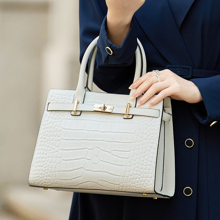 Katarina Women’s Handbag – Structured Genuine Leather with Buckle Closure & Crossbody Strap