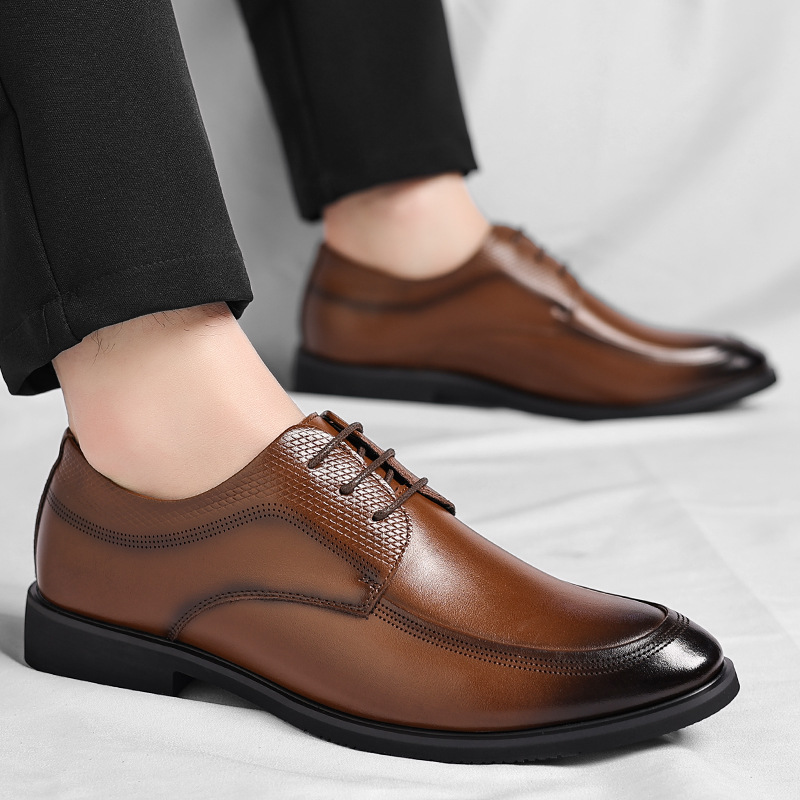 Luca Men’s Leather Dress Shoes – Genuine Leather Lace-Up Shoes with Cushioned Footbed