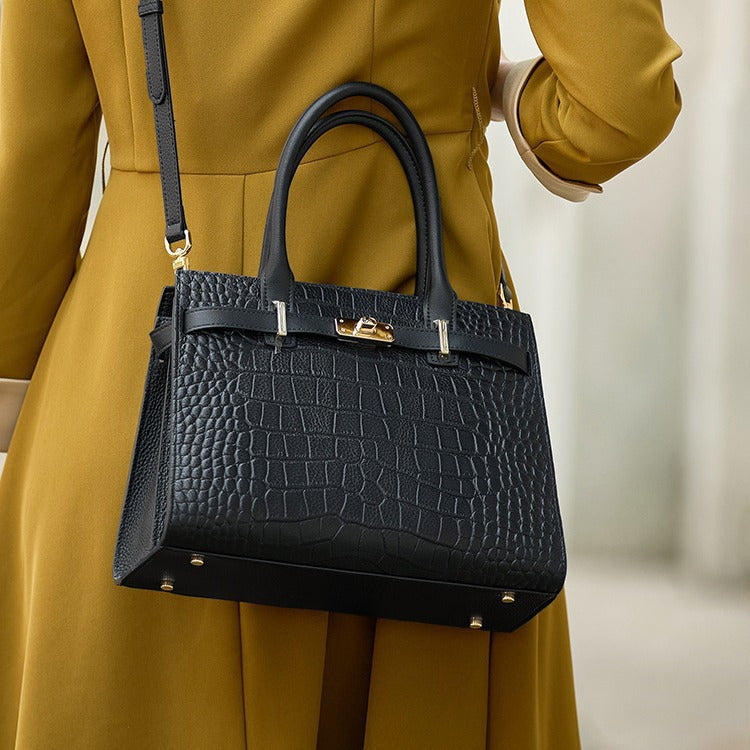 Katarina Women’s Handbag – Structured Genuine Leather with Buckle Closure & Crossbody Strap