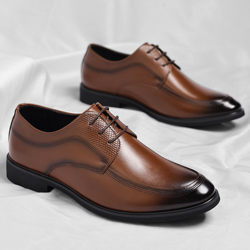 Luca Men’s Leather Dress Shoes – Genuine Leather Lace-Up Shoes with Cushioned Footbed