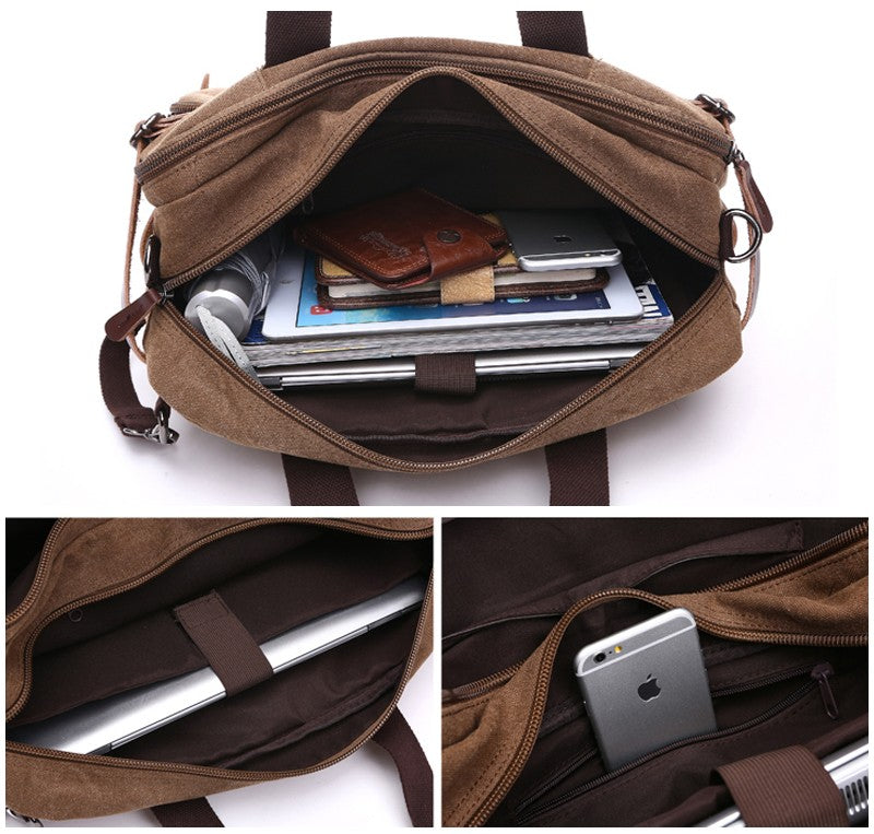 Logan Men’s Travel Briefcase – Durable Canvas Laptop Bag with Organised Business Storage