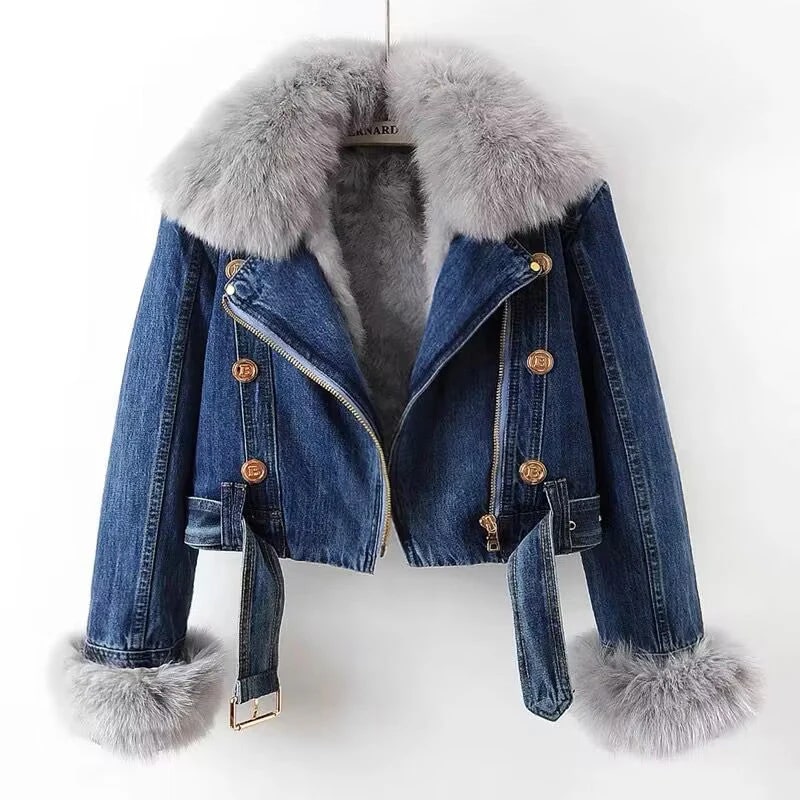 Zara Women's Denim Jacket – Soft Lined Women’s Jacket with Warm Fur Collar & Cuffs