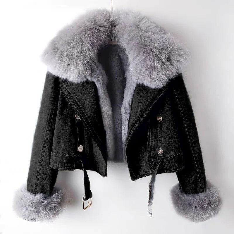 Zara Women's Denim Jacket – Soft Lined Women’s Jacket with Warm Fur Collar & Cuffs