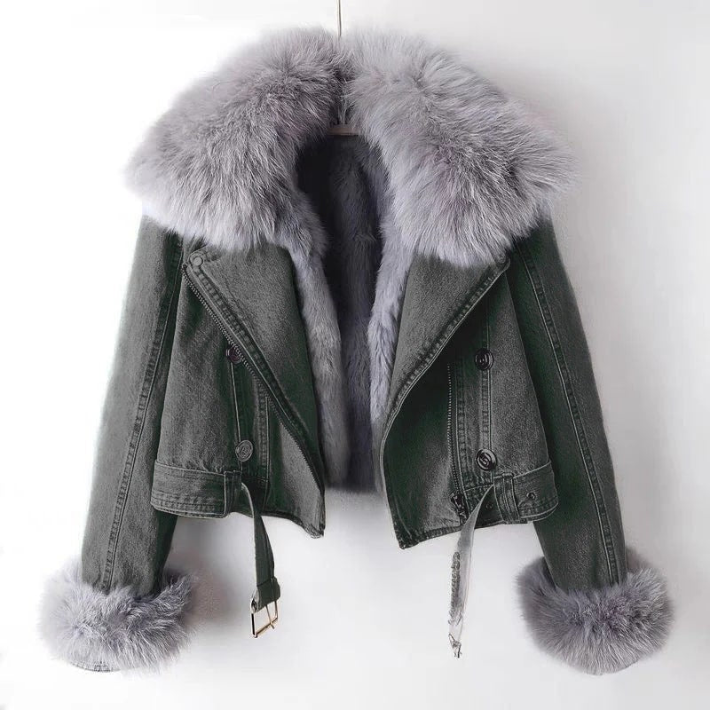 Zara Women's Denim Jacket – Soft Lined Women’s Jacket with Warm Fur Collar & Cuffs