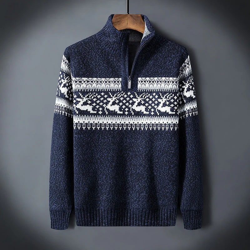 Mehdi Men's Christmas Sweater – Wool Knit Quarter-Zip Pullover