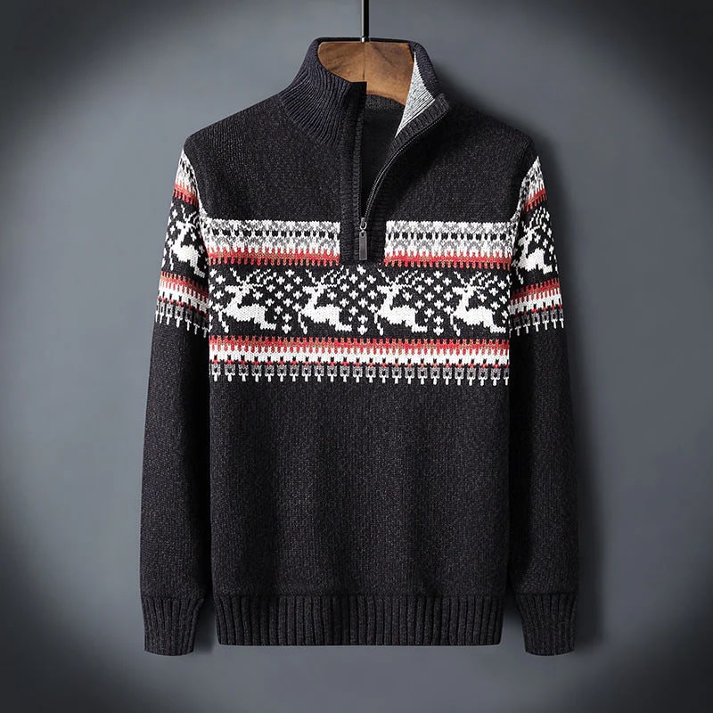 Mehdi Men's Christmas Sweater – Wool Knit Quarter-Zip Pullover