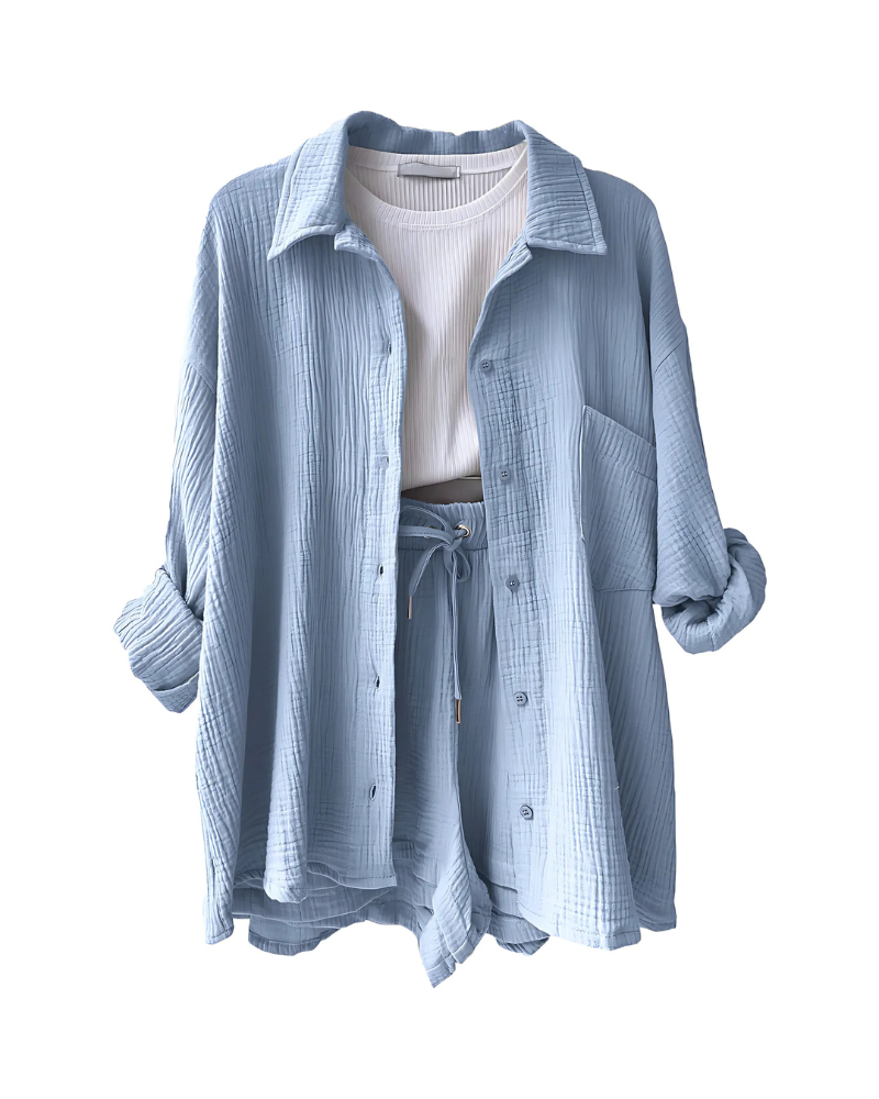 Francesca | Cotton Button-Up Shorts Set