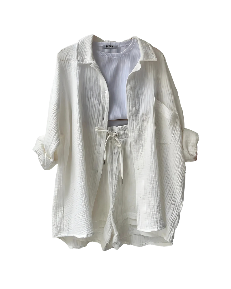 Francesca | Cotton Button-Up Shorts Set