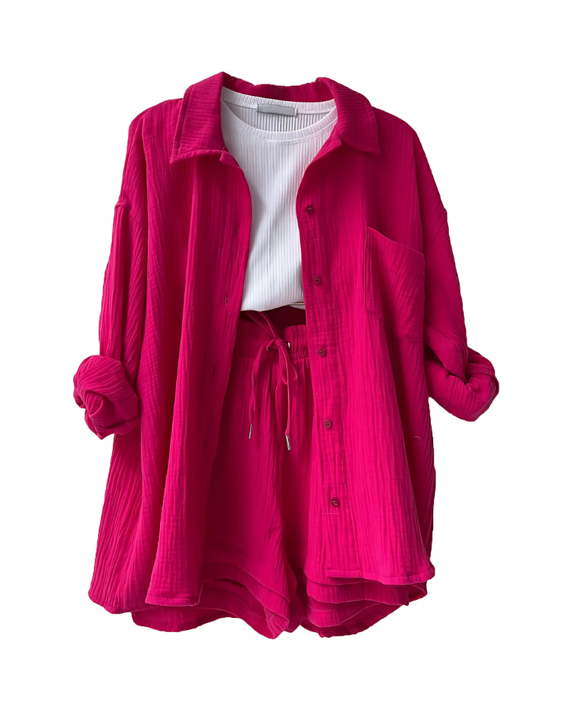 Francesca | Cotton Button-Up Shorts Set