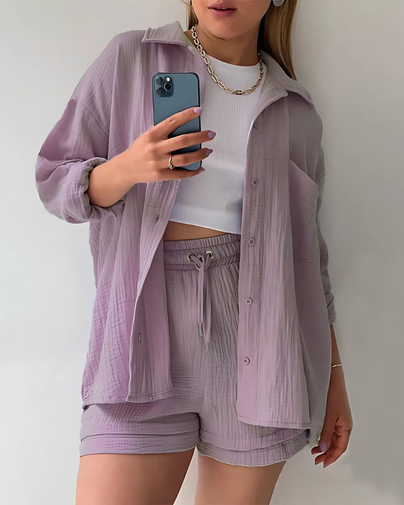 Francesca | Cotton Button-Up Shorts Set