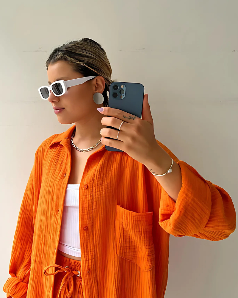 Francesca | Cotton Button-Up Shorts Set