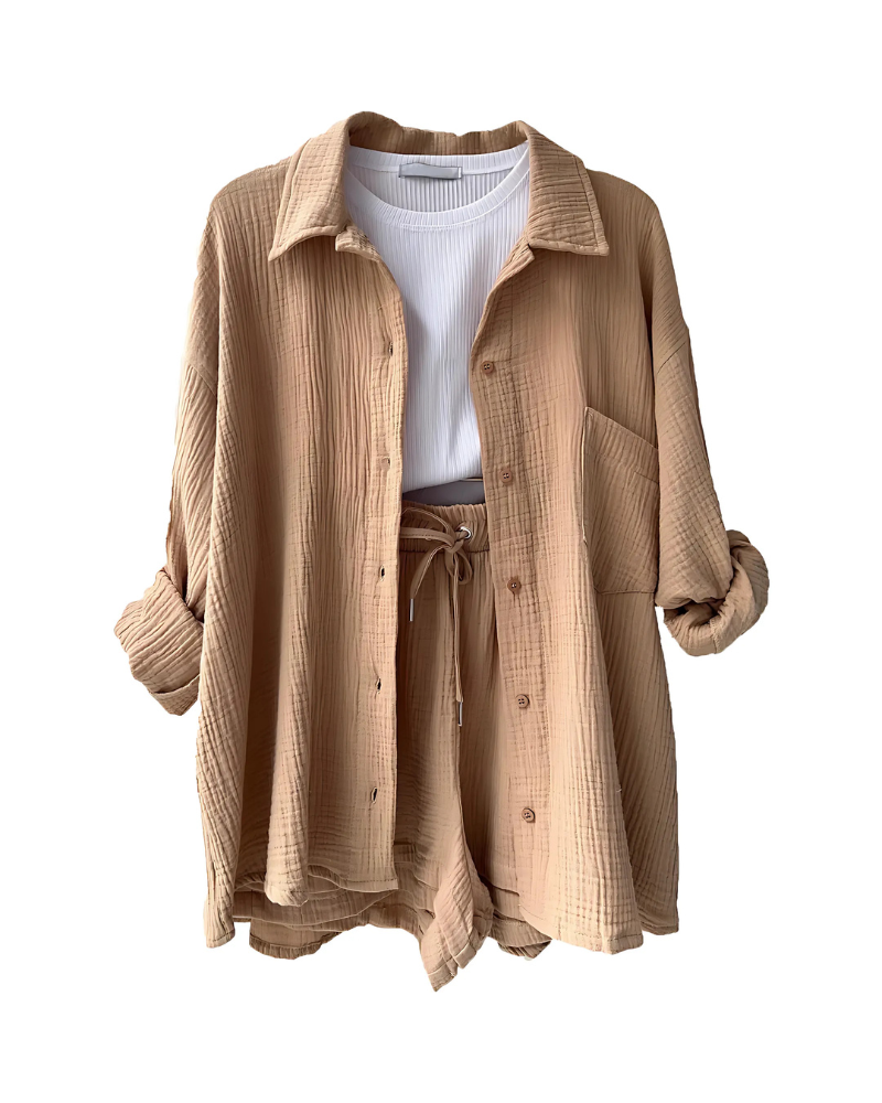 Francesca | Cotton Button-Up Shorts Set