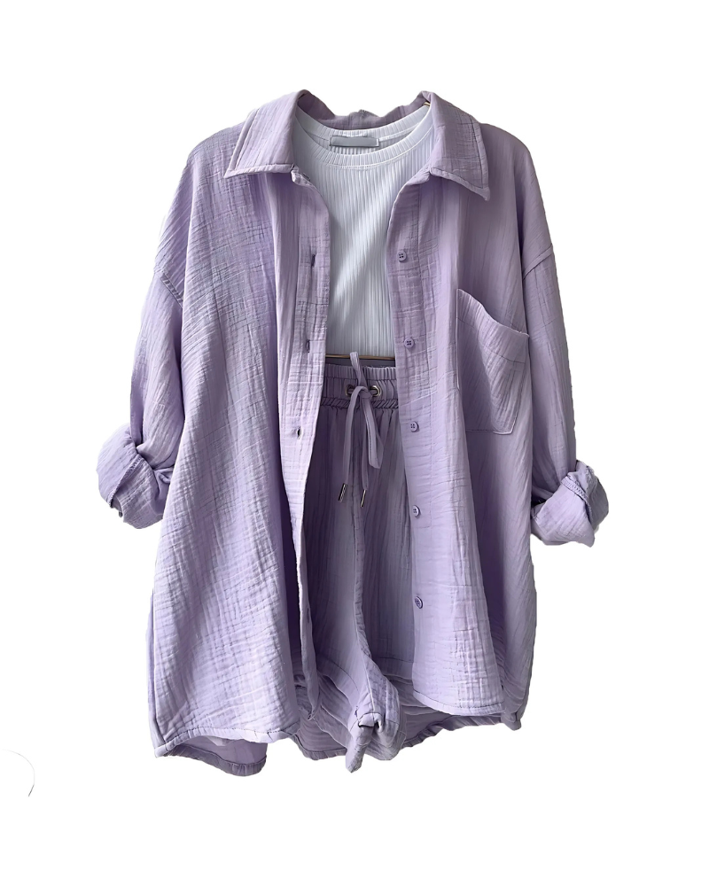 Francesca | Cotton Button-Up Shorts Set