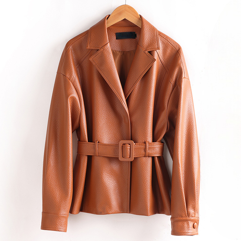 Carla Women’s Sheepskin Leather Jacket – Retro Belted Outerwear