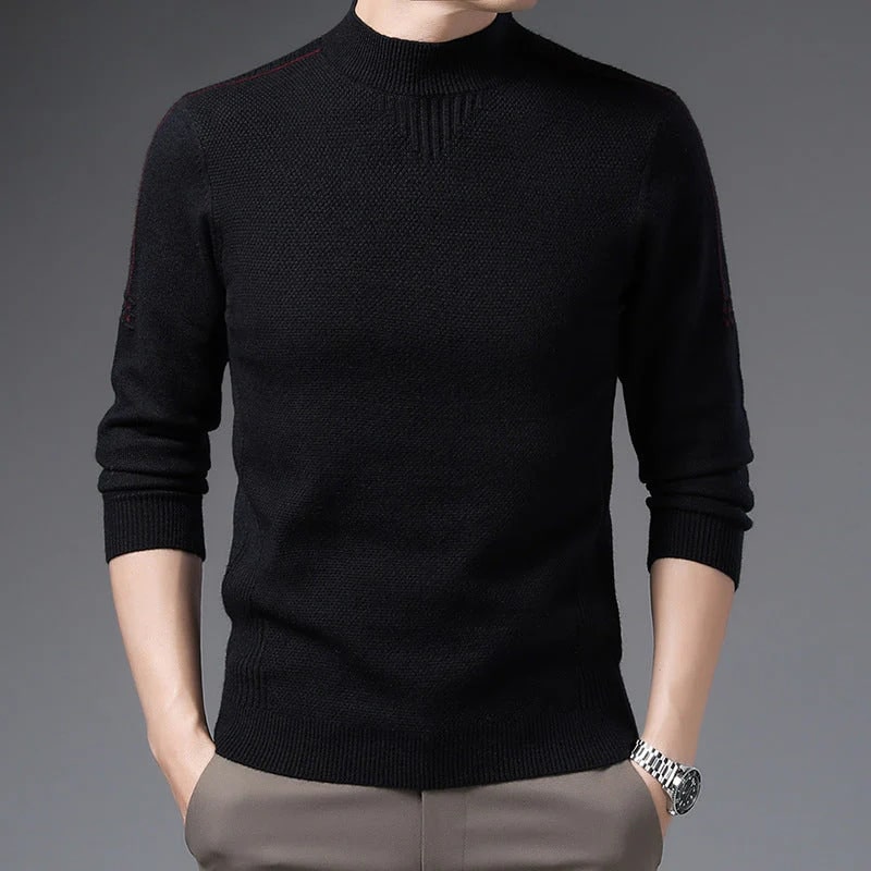 Finn Men’s Knit Sweater – Jacquard Knit Mock-Neck Pullover for Everyday Comfort