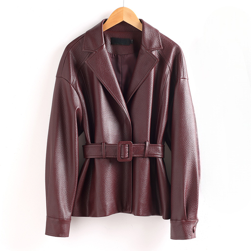 Carla Women’s Sheepskin Leather Jacket – Retro Belted Outerwear