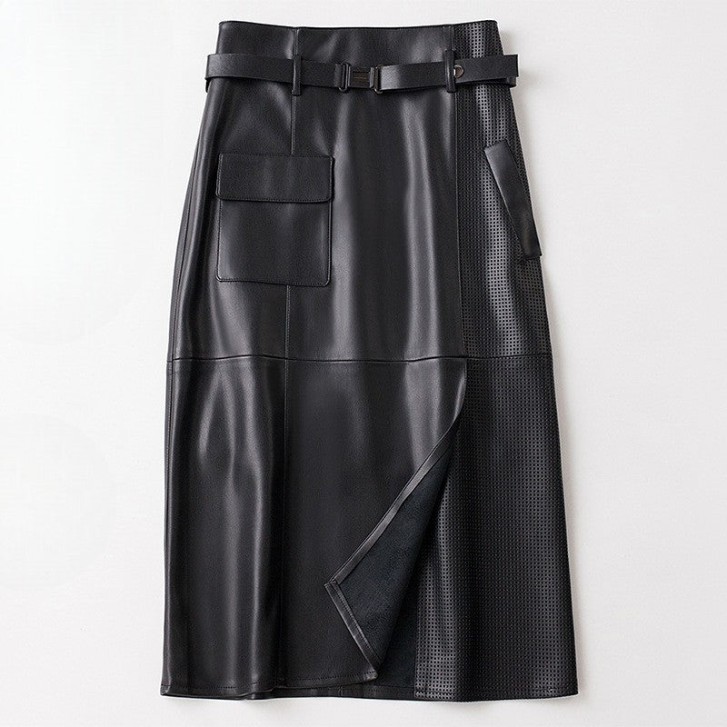 Gabrielle Women's Leather Skirt – High-Waist Asymmetrical Leather Pencil Skirt
