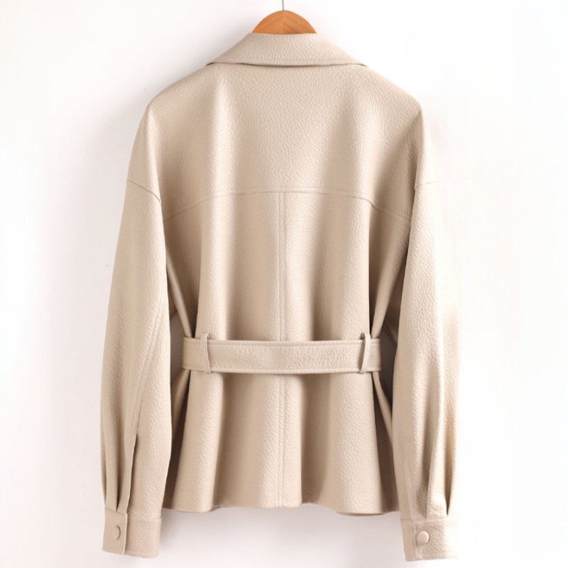 Carla Women’s Sheepskin Leather Jacket – Retro Belted Outerwear