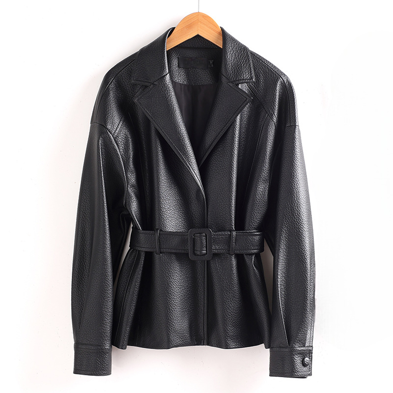 Carla Women’s Sheepskin Leather Jacket – Retro Belted Outerwear