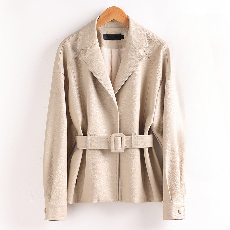 Carla Women’s Sheepskin Leather Jacket – Retro Belted Outerwear