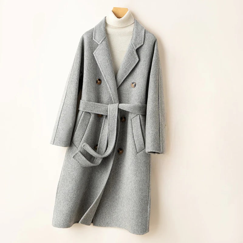 Camila Women’s Cashmere Wrap Coat – Double-Breasted Wool Outerwear with Belted Waist