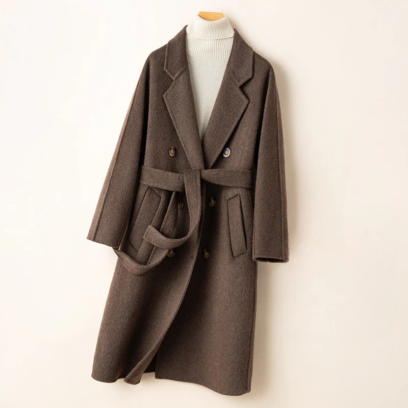 Camila Women’s Cashmere Wrap Coat – Double-Breasted Wool Outerwear with Belted Waist