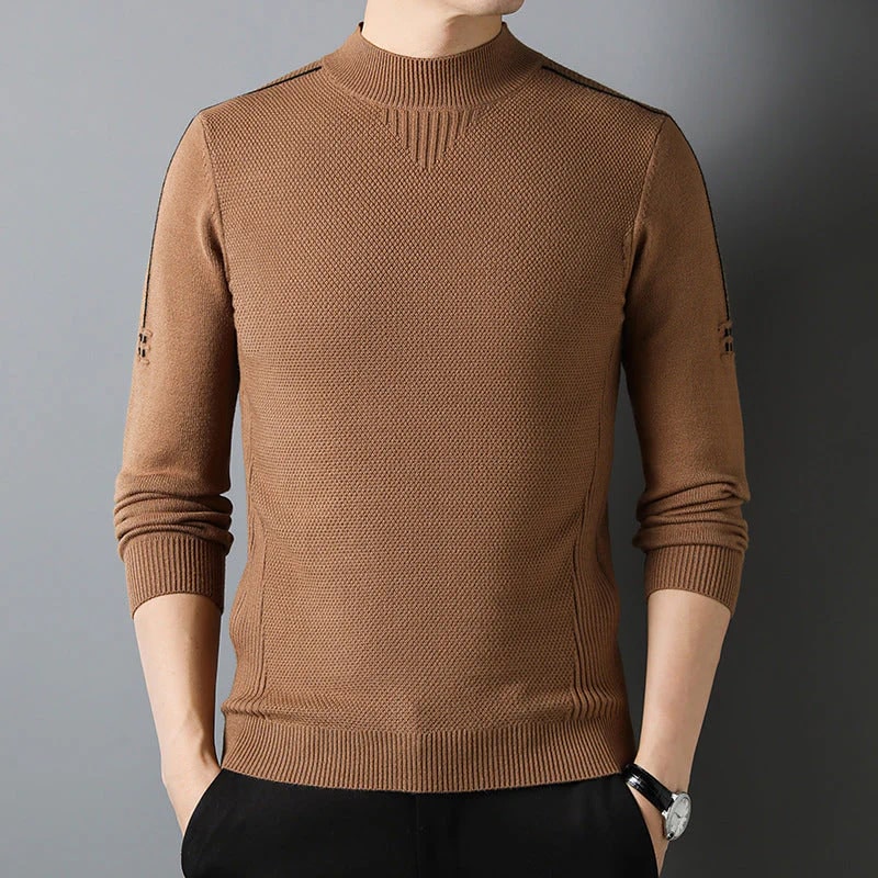 Finn Men’s Knit Sweater – Jacquard Knit Mock-Neck Pullover for Everyday Comfort
