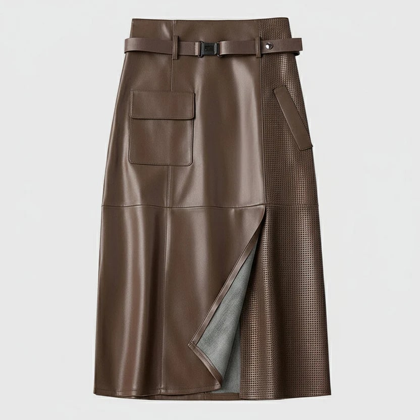 Gabrielle Women's Leather Skirt – High-Waist Asymmetrical Leather Pencil Skirt