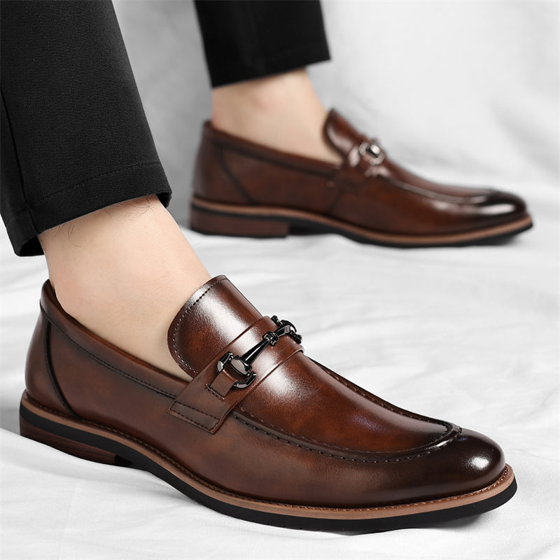 Andreas Men’s Leather Loafers – Italian Leather Slip-On Dress Shoes with Cushioned Footbed