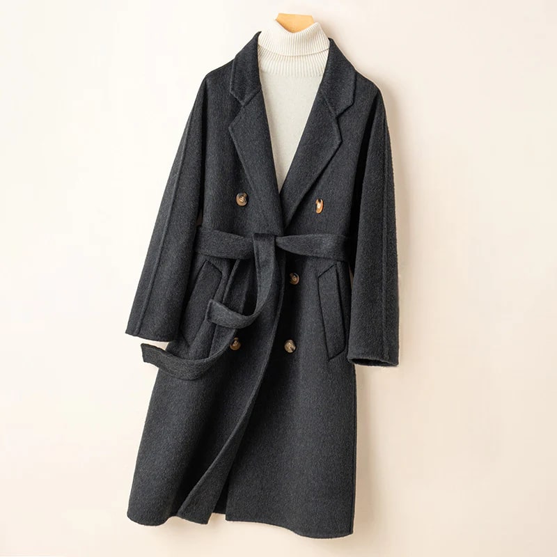 Camila Women’s Cashmere Wrap Coat – Double-Breasted Wool Outerwear with Belted Waist