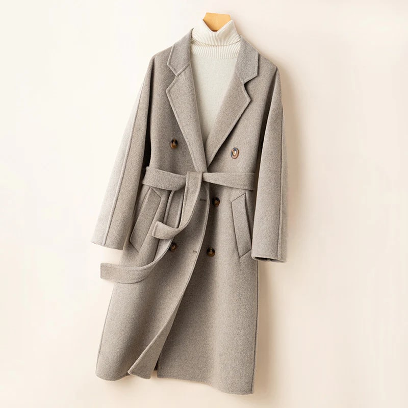 Camila Women’s Cashmere Wrap Coat – Double-Breasted Wool Outerwear with Belted Waist