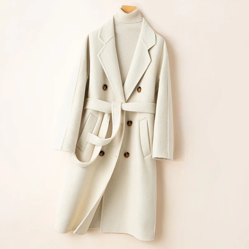 Camila Women’s Cashmere Wrap Coat – Double-Breasted Wool Outerwear with Belted Waist