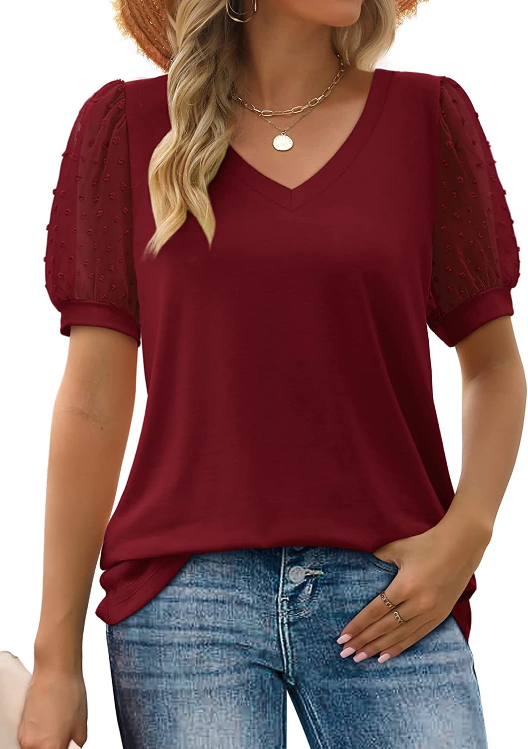 Margot | Sheer Sleeve V-Neck Top