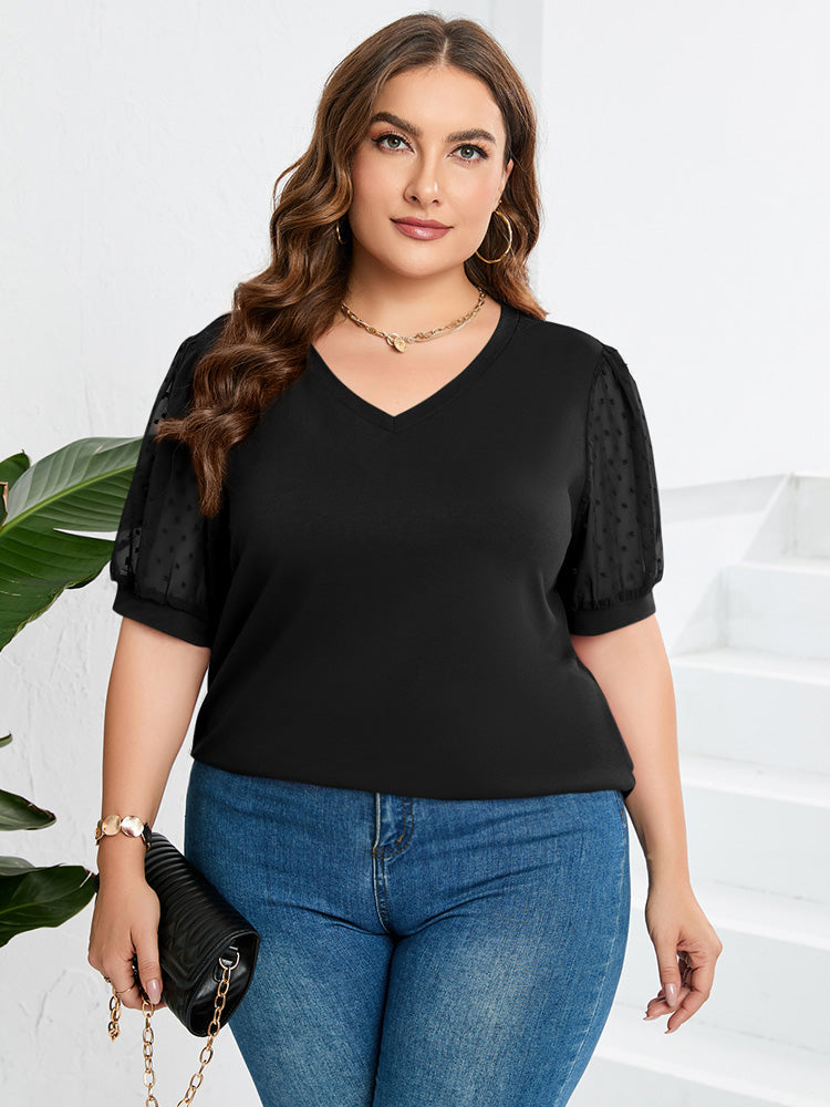 Margot | Sheer Sleeve V-Neck Top